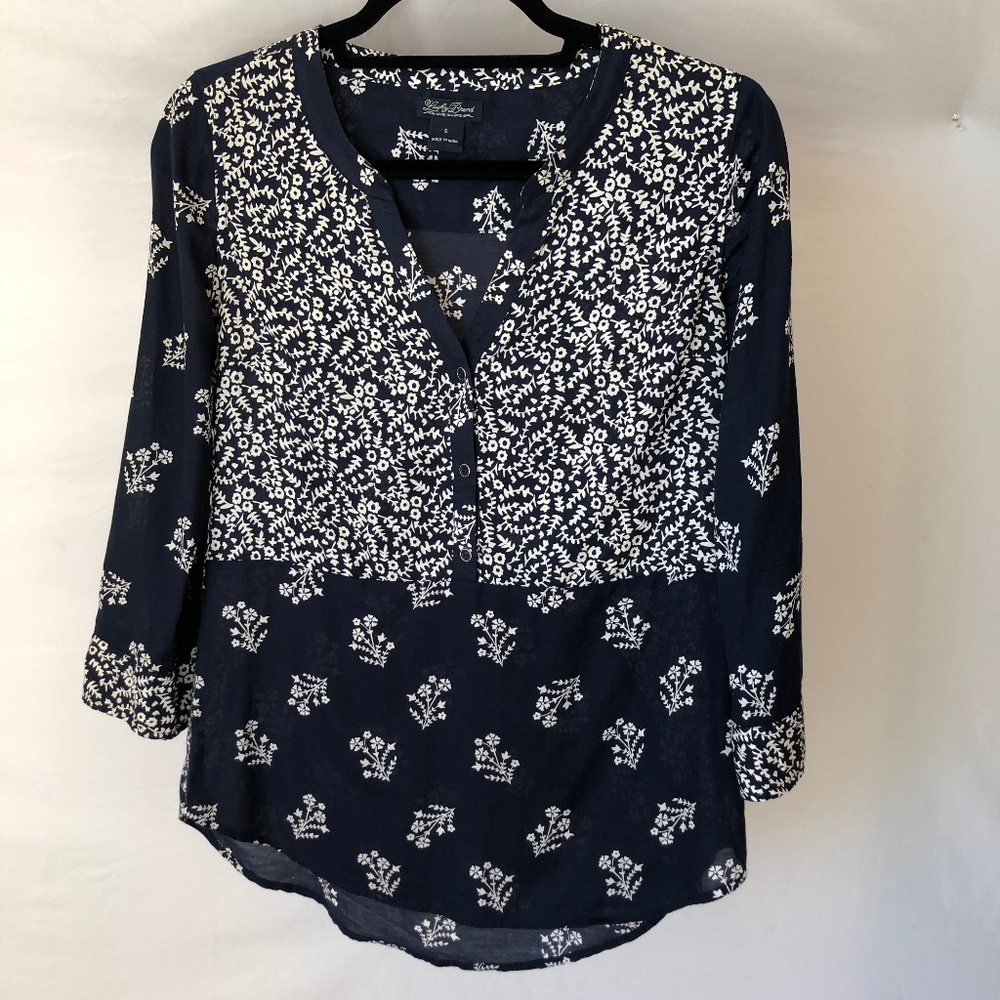 Lucky Brand Navy Flowered Blouse